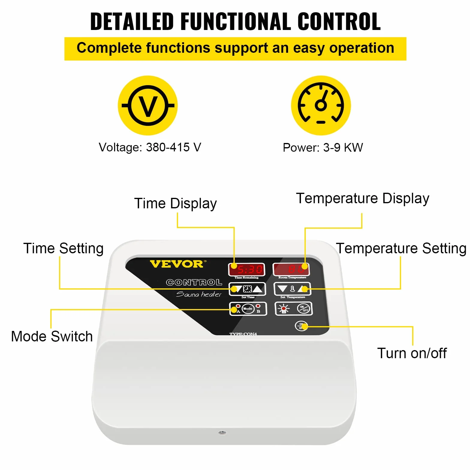 FlowerW Controlador de Calentador de Sauna Externo 380-415 V,3-9 KW