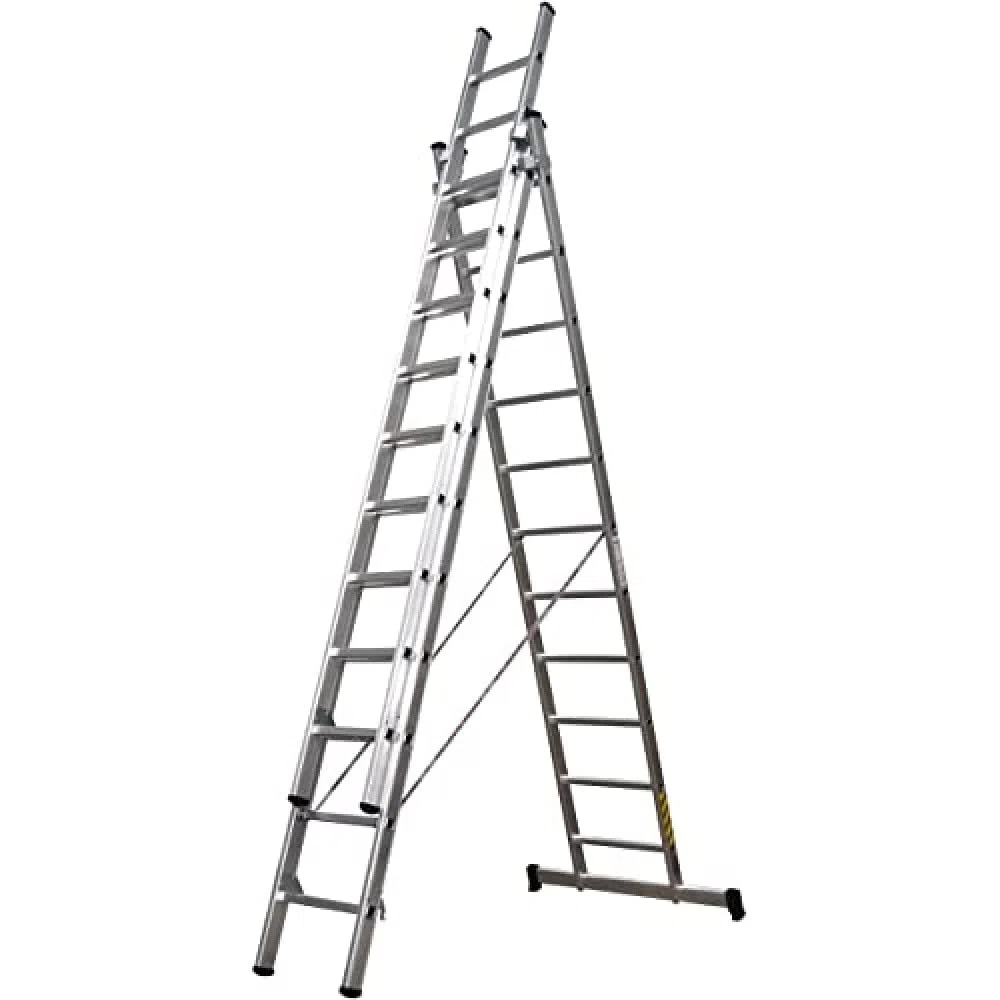 Homelux 825022 Escalera Aluminio Triple, 3 + 3 +3, 3 x 11 Peldaños, 18.5 kg