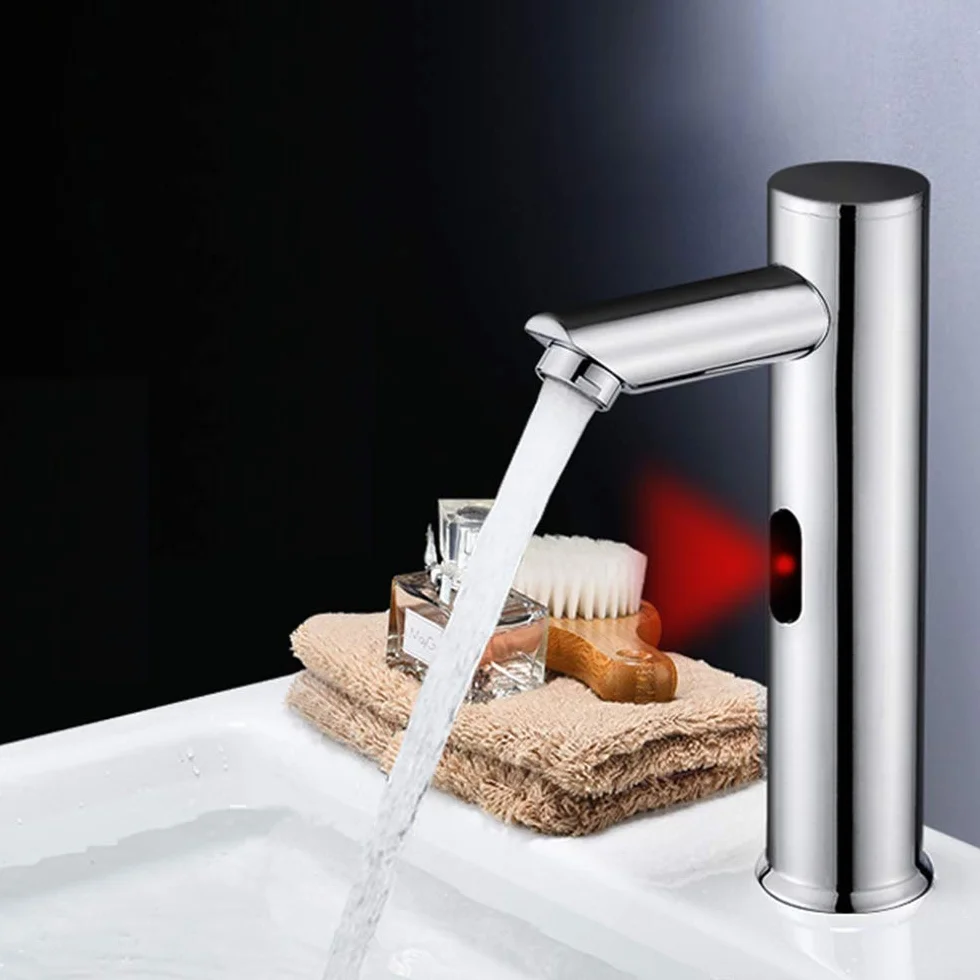ENCOFT Grifo de Agua Automático con Sensor de Infrarrojos, Sin-contacto Grifo Agua Fría para Lavabo Baño Touchless (Vertical-20cm)
