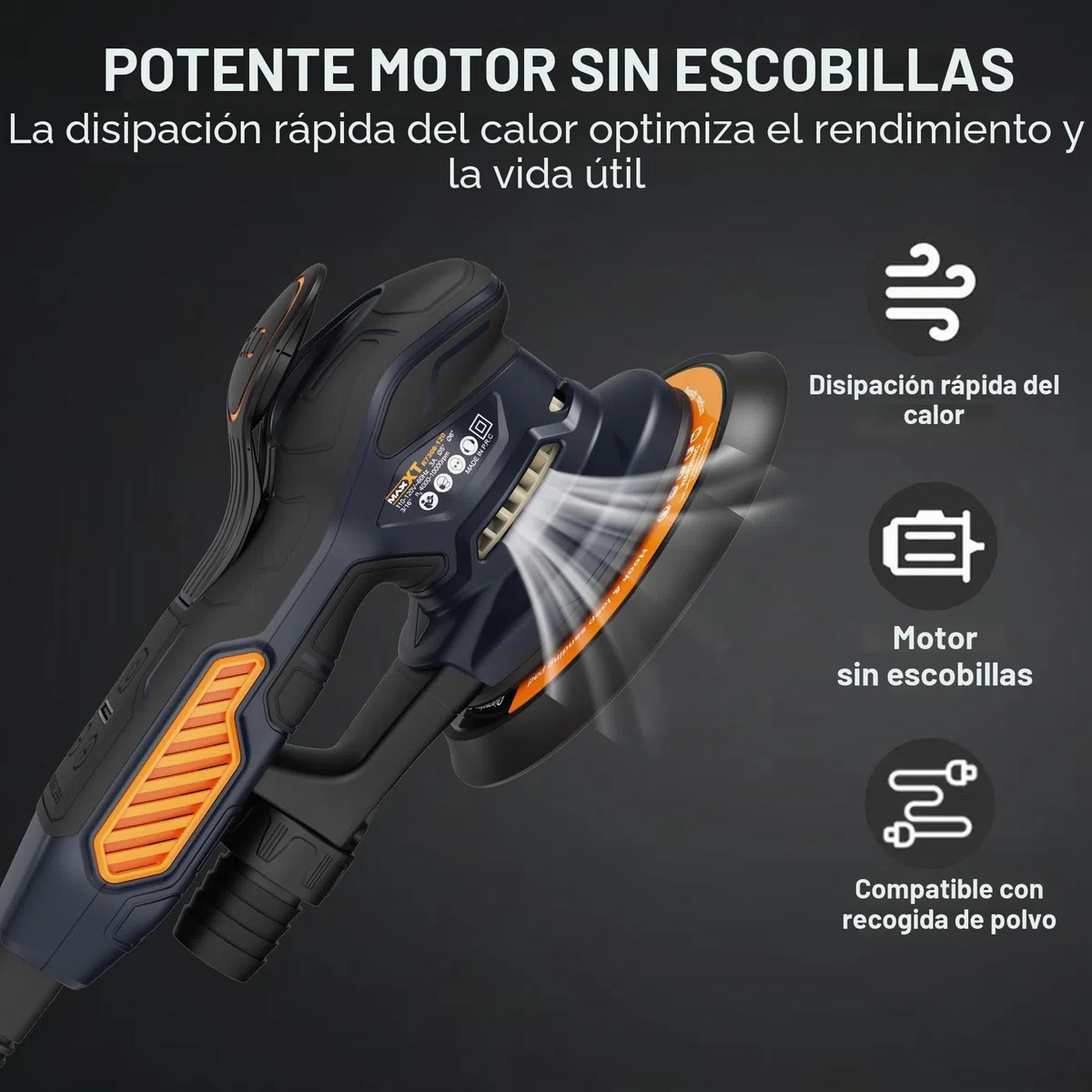 MAXXT Lijadora orbital,350w lijadora orbital aleatoria 10000 OPM con 6 velocidades variables y 10 piezas de 150mm papel,con Bolsillo Lavable de Recogida, para Lijar Madera y Metal