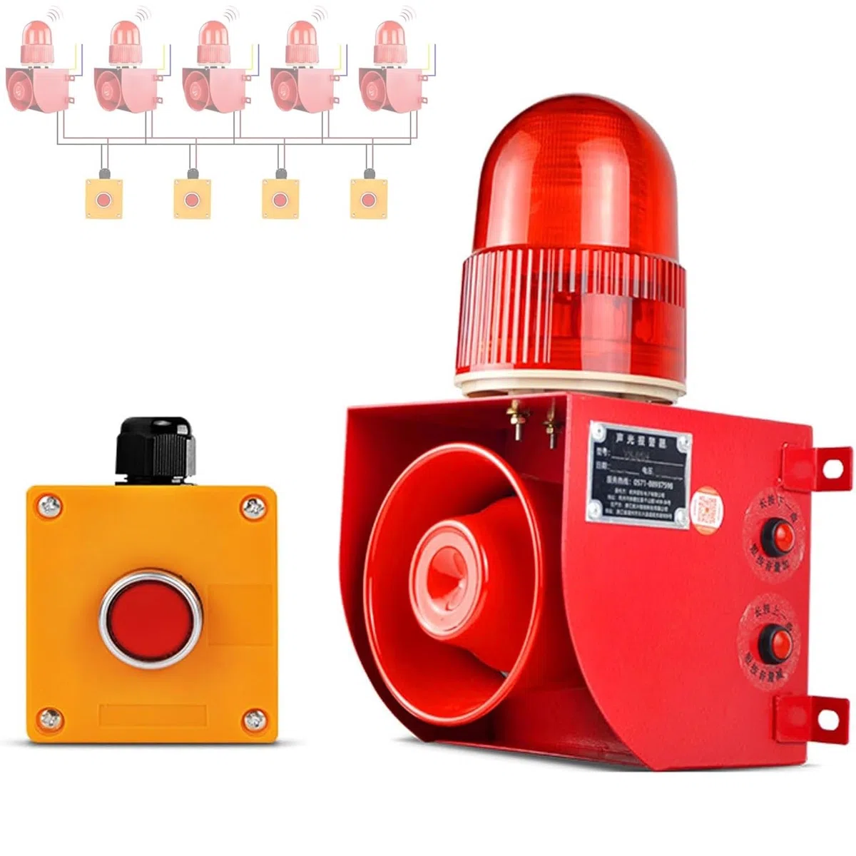 Alarma de emergencia inalámbrica industrial con sirena de 120 dB y luz estroboscópica, IP65 impermeable, control remoto para alertas de seguridad