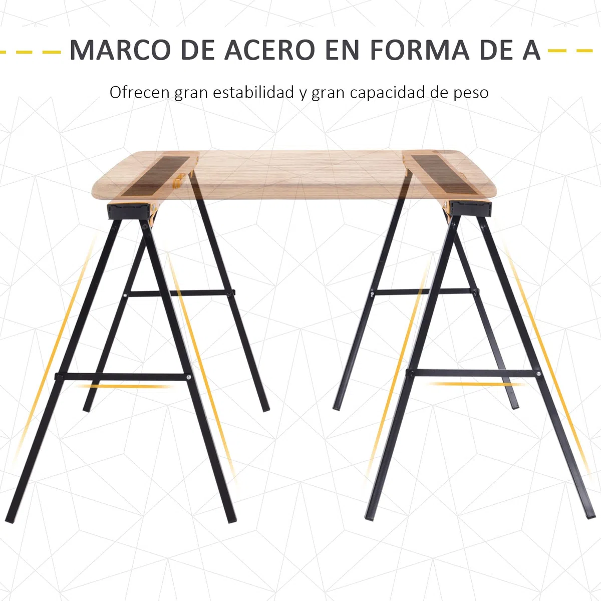 DURHAND Caballete de Sierra con Patas Plegables Metálicos 2 Piezas para Mesa y Trabajo con Asa Almohadilla Antideslizante Carga Máx. 125kg Acero