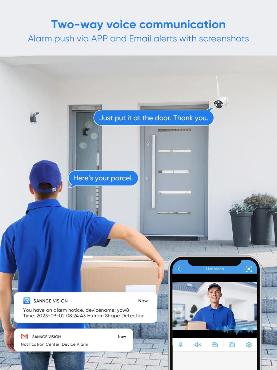 SANNCE Kit de cámaras de vigilancia con 4 X 5MP, cámara de vigilancia inalámbrica 10CH NVR, detección AI de Personas, Resistente al Agua IP66, Compatible con Alexa, Audio bidireccional
