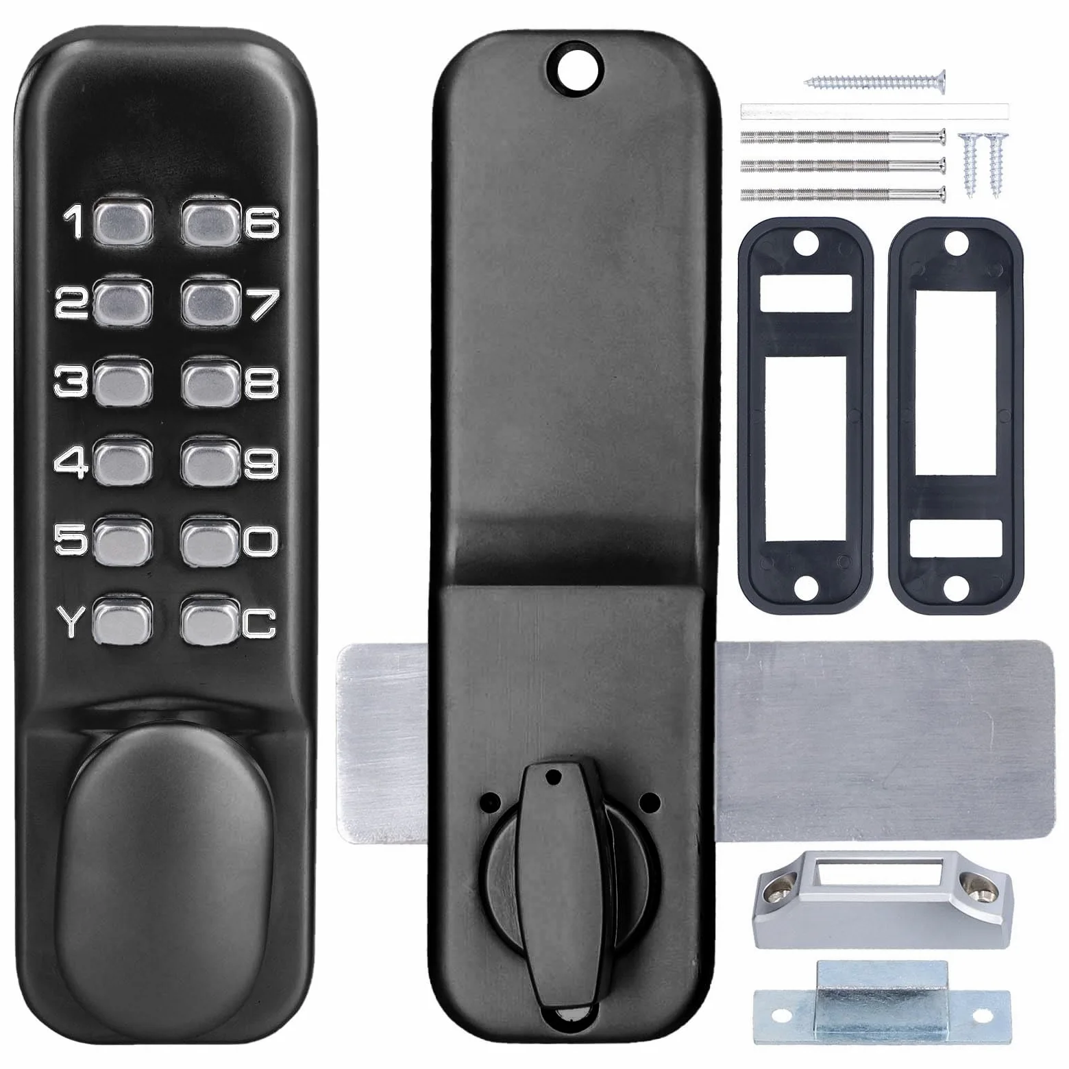 Cerradura de Código Mecánica, Cerradura Puerta Exterior con Codigo Sin Llave, Aleación de Zinc Cerraduras de Combinación Mecánica con Teclado de Una Cara 12 Teclas para Hogarn Garaje Hotel (negro)