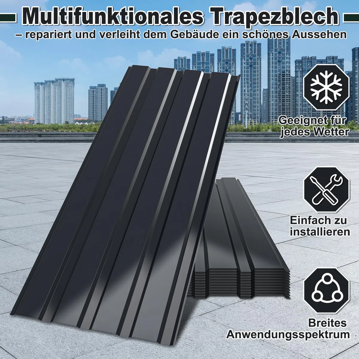 Juego de 12 placas de techo de chapa de acero, 129 x 46 cm, 0,25 mm de grosor, chapa trapezoidal en antracita con protección contra la corrosión, ideal para techos y revestimientos de paredes,