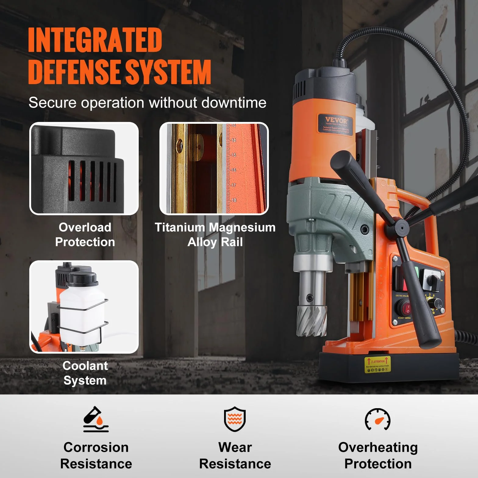 VEVOR Taladro Magnético, Taladro Prensa Portátil 1450 W, 12500 N, 800 rpm, Máx. Diámetro del orificio (broca central) 40 mm, máx. Profundidad de perforación 50 mm, para obras de construcción