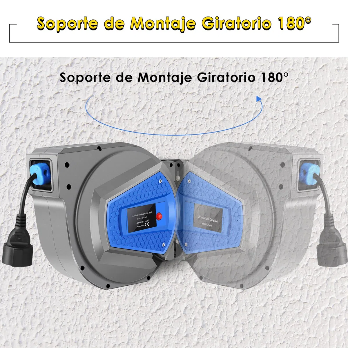 Himimi® Enrollador de Cable Retráctil Automático| 15m+1m Enrollador de Cable Montable en Pared y Techo | Rotación de Cables 180° | Adecuado para Uso Interior y Exterior | Potencia de 1500-3000W