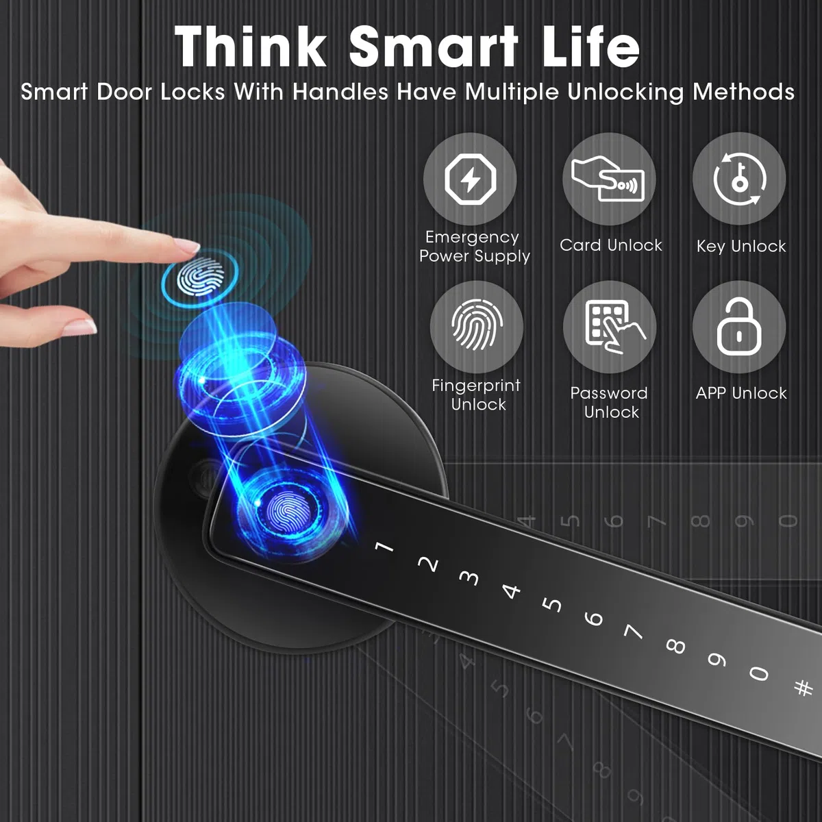 6 En 1 Cerradura Inteligente para Puerta De 3-5.5 cm De Grosor, Cerradura Electrónica Biométrica de Huellas Dactilares Inteligente para El Hogar Tuya App, Apartamento, Oficina (negro)