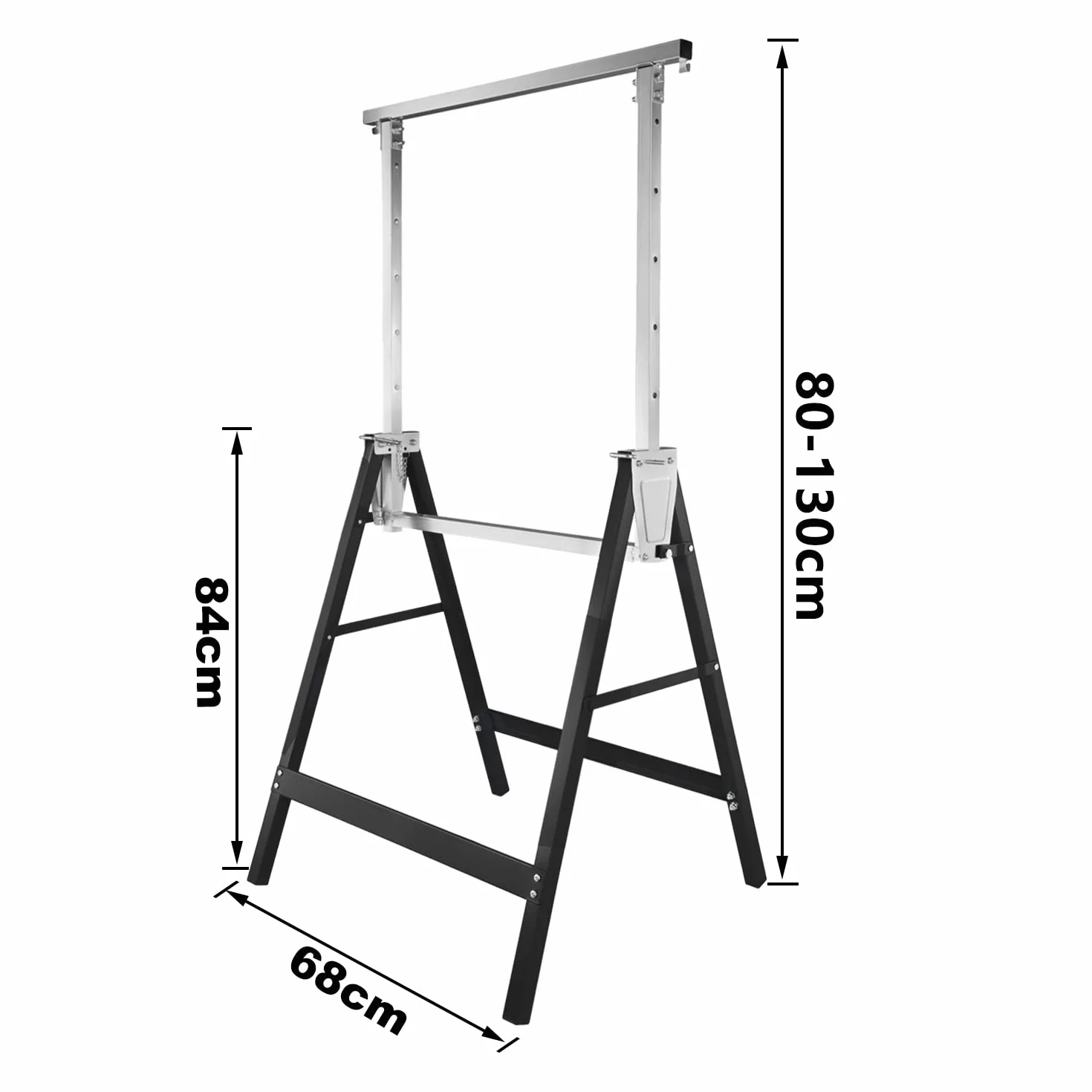 Juego de 2 caballetes de trabajo de altura ajustable, plegable, capacidad de carga de 200 kg, 7 posiciones de altura regulable de 80 a 130 cm, para aplicaciones versátiles