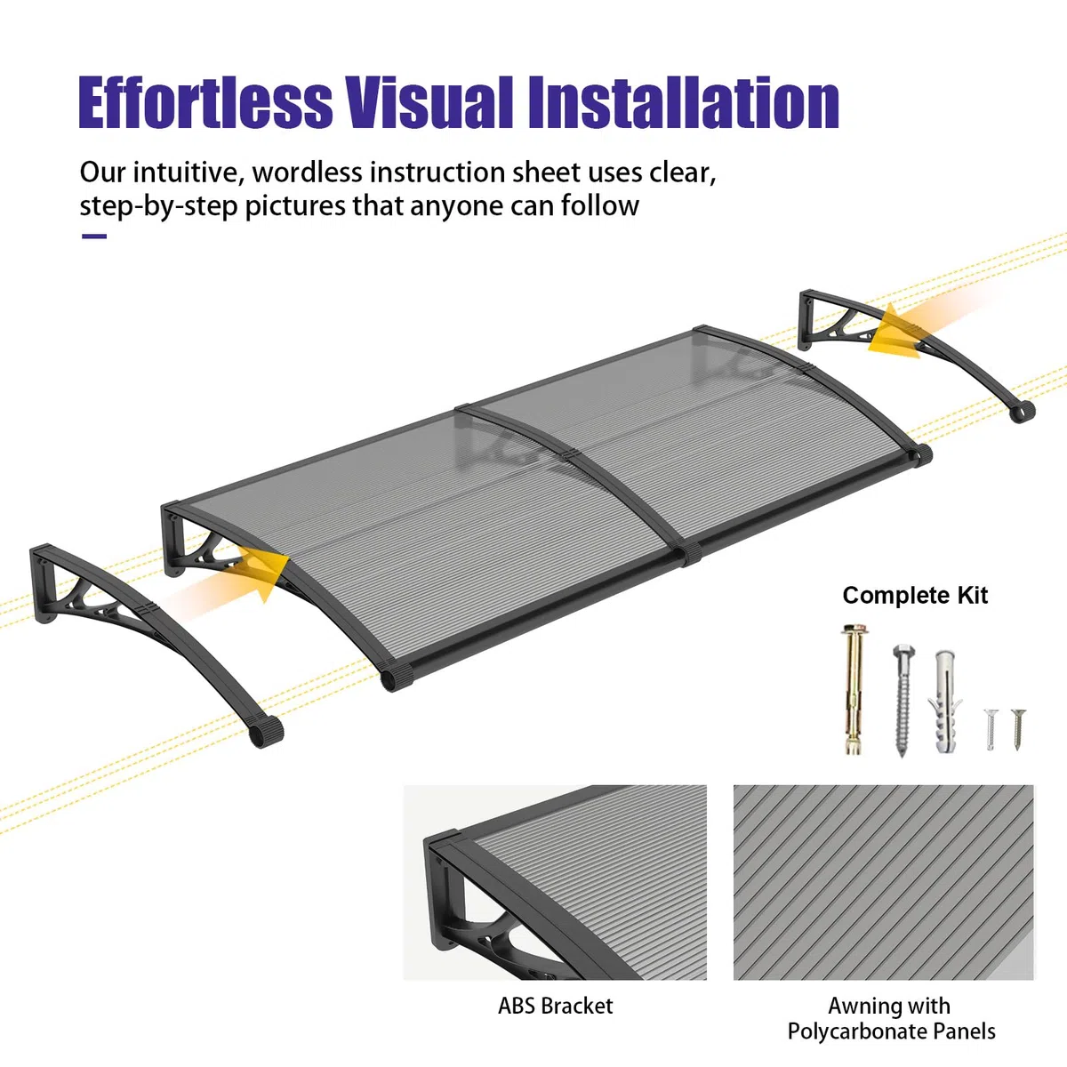 Marquesina Puerta Exterior 80 x 150 cm – Marquesina Exterior con Drenaje de Policarbonato y Soportes de ABS, Protección contra Lluvia, Nieve y Rayos UV para Puerta, Ventana y Terraza