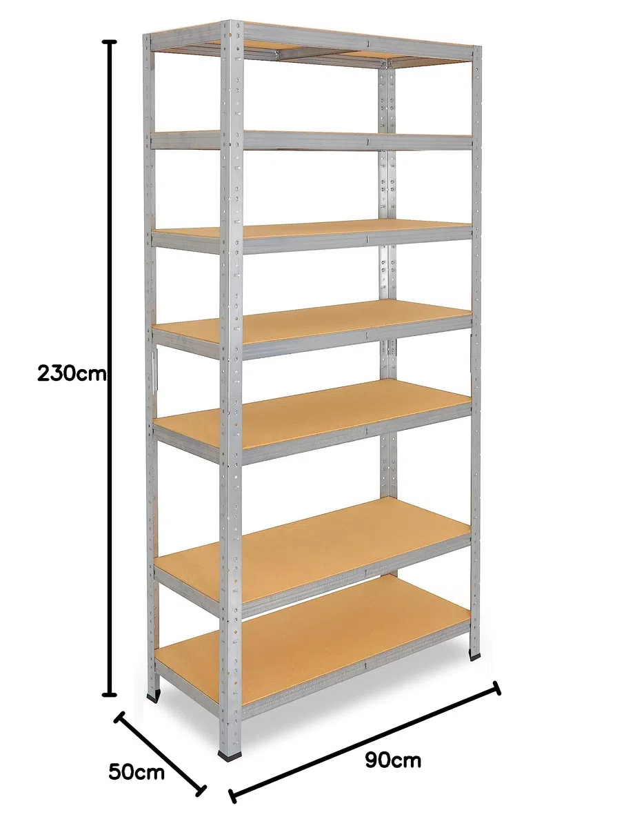shelfplaza Home 230x90x50 cm Estantería Pesada en galvanizada con 7 baldas y 125 kg de Capacidad de Carga por balda