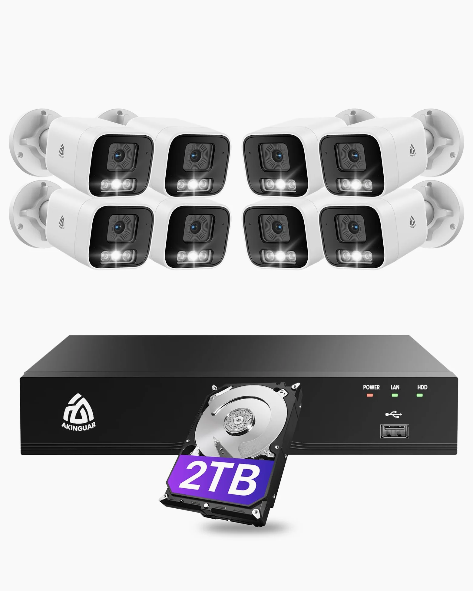 5MP PoE Kit Camaras de Seguridad, 8X 5MP Cámaras IP de Vigilancia Exterior, 4K NVR 8CH con 2TB HDD, Detección de Persona/Vehículo, Color Visión Nocturna, Audio Bidireccional, Intemperie IP66