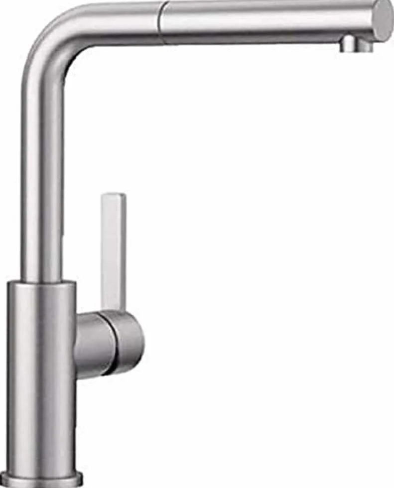 BLANCO LANORA-S 523123 Grifería de cocina de acero inoxidable macizo con caño extraíble, alta presión, acero inoxidable cepillado (versión UE)