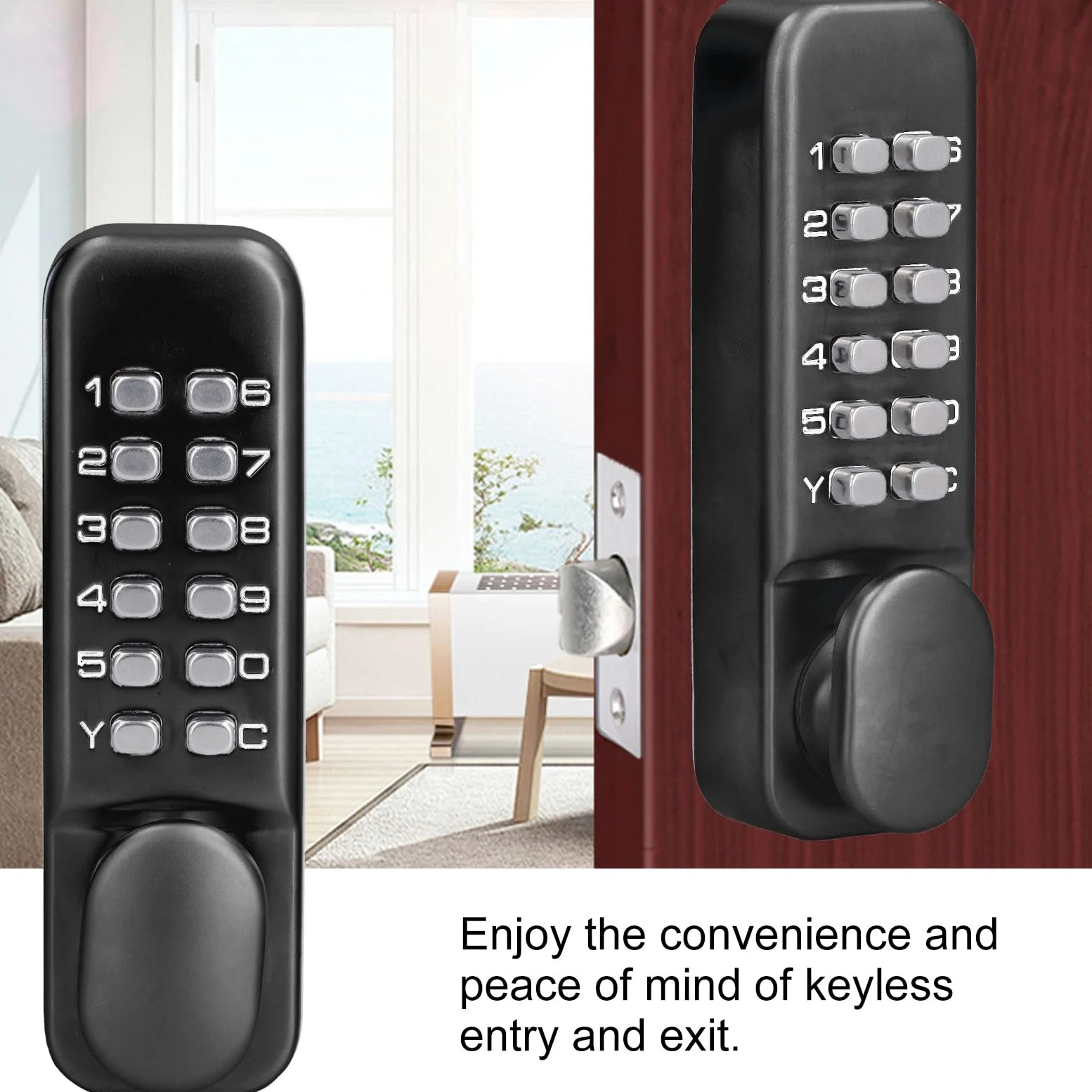 Cerradura de Código Mecánica, Cerradura Puerta Exterior con Codigo Sin Llave, Aleación de Zinc Cerraduras de Combinación Mecánica con Teclado de Una Cara 12 Teclas para Hogarn Garaje Hotel (negro)