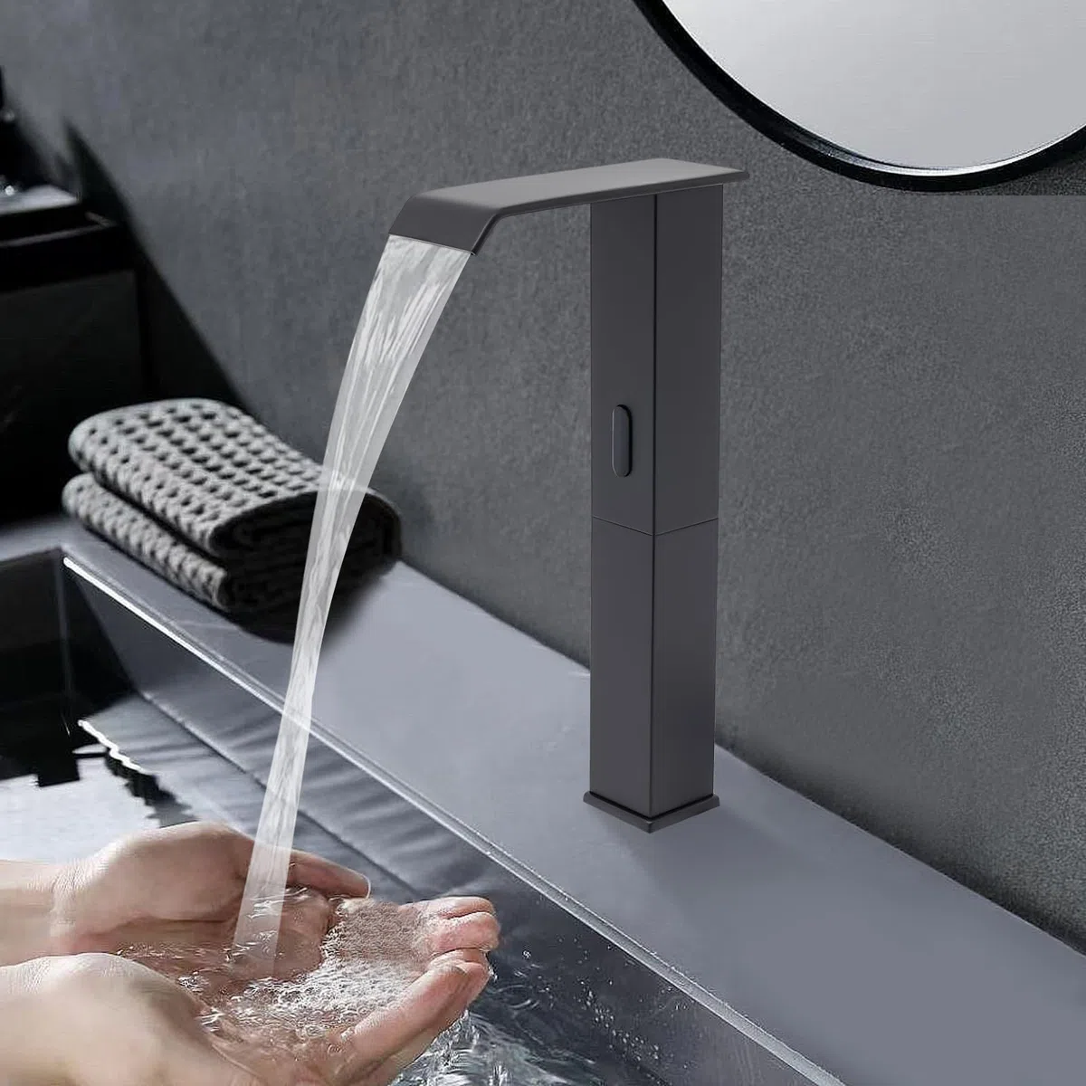 Grifo sensor automático negro, mezclador infrarrojo, caño alto cascada 27cm, latón resistente ahorro agua, válvula cerámica instalación fácil, para cocina cuarto de baño restaurante hotel