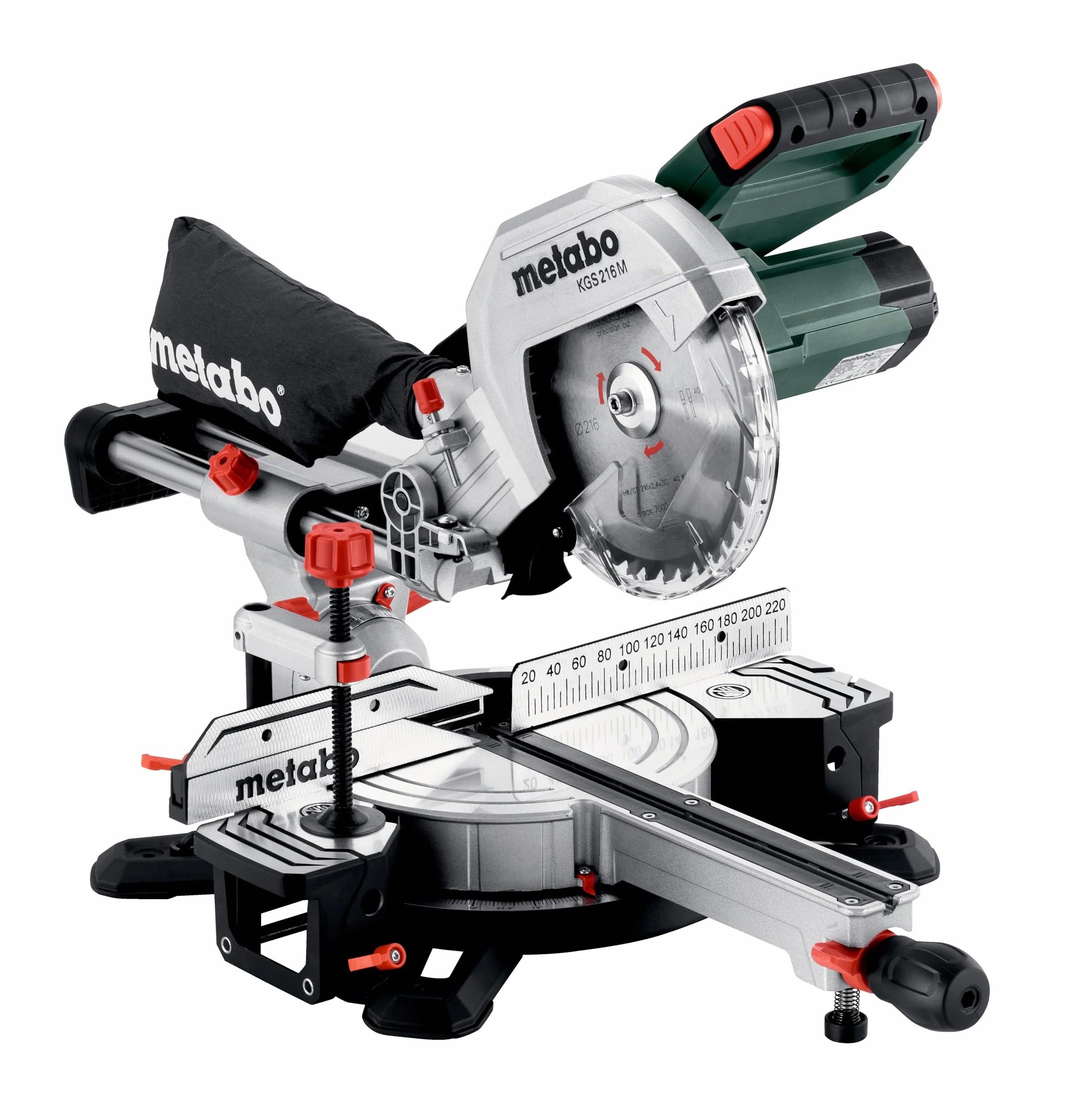 metabo sierra de tracción, corte transversal e inglete KGS 216 M – 613216000 – con línea de corte Precision Cut Line, disco de 216 mm y función de tracción – cable de 2 m