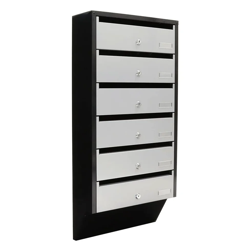Buzón Depot 6 de Rottner, de 6 módulos, Color Plata / Negro, Ideal para comunidades o para exterior (en una zona protegida), acero, Cerradura de cilindro, Tarjetero para cada módulo