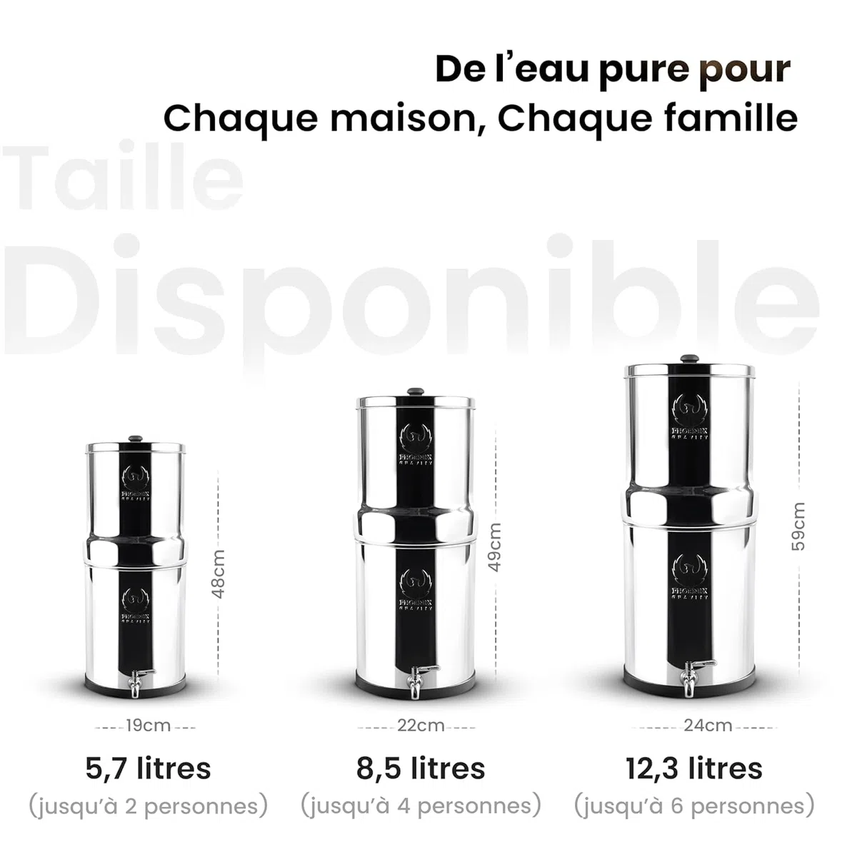 Phoenix Gravity - Sistema de filtración de agua de encimera de 12 litros, certificado NSF, acero inoxidable AISI 304, con 2 cartuchos Smart Carbon y POSTreat, y soporte de madera