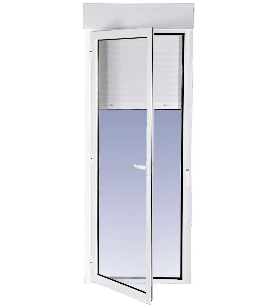 Ventanastock Puerta Balconera Aluminio 882x2185 Practicable Izquierda Con Persiana de PVC 1 hoja (guías y cajón persiana en kit)