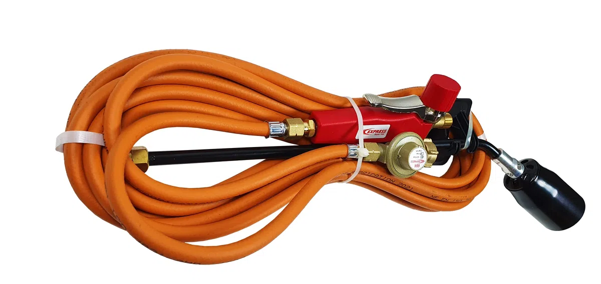 Pack con 1 Quemador Acero 100kW + 1 Collar de 500 mm + 1 Empuñadura + 10 m de Tubo 963/10 + 1 Regulador de Presión - Antorcha de Soldadura - Kit de Soldadura - Repuesto Soldadura - EXPRESS