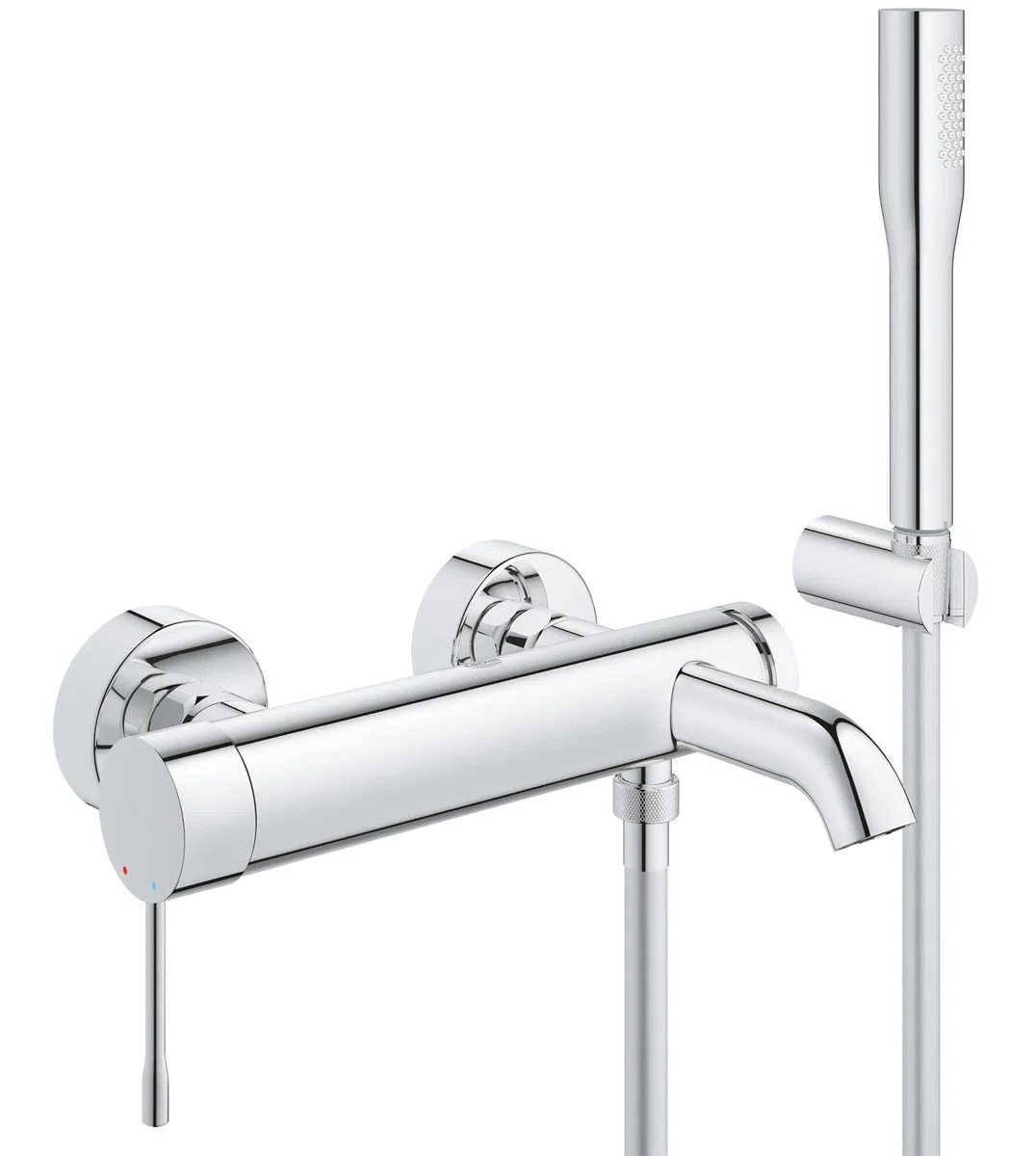 GROHE Essence – Grifería de bañera con teleducha (Set completo para la bañera, grifo de ducha con válvula antirretorno integrada, inversor automático para bañera y ducha), cromo, 33628001