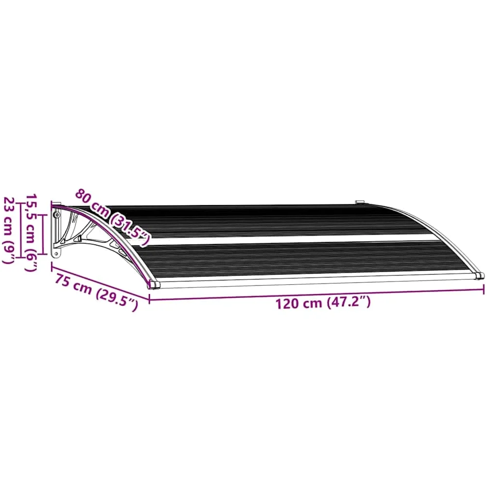 vidaXL Marquesina para Puerta PC Casa Hogar Jardín Patio Terraza Bricolaje Toldo Cubierta Capa Dosel Palio Lona Tienda Capota Pantalla 120x75 cm Negro