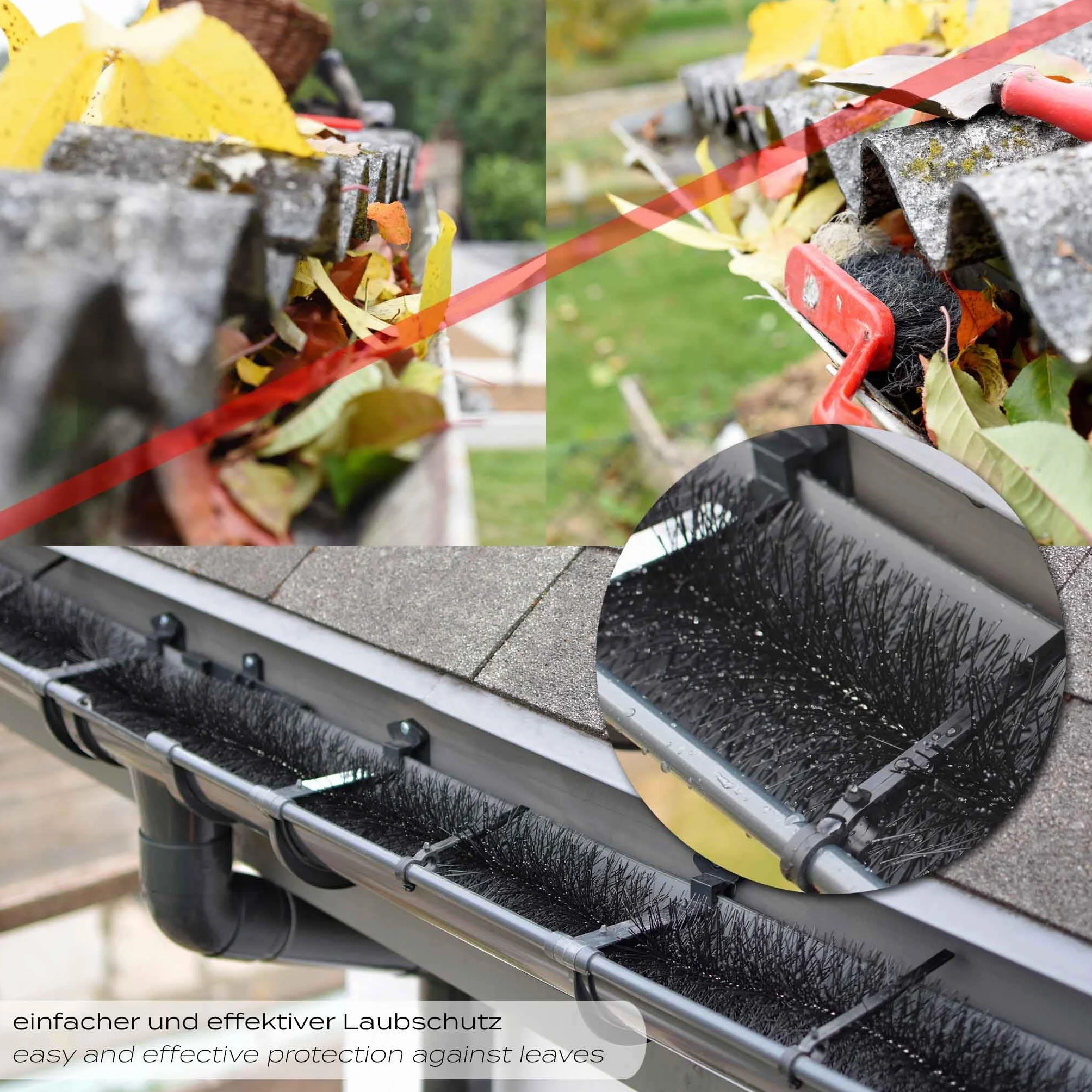 24m Cepillo protector para canalones 120 cm Ø 10,5 cm protector de hojas 20 piezas
