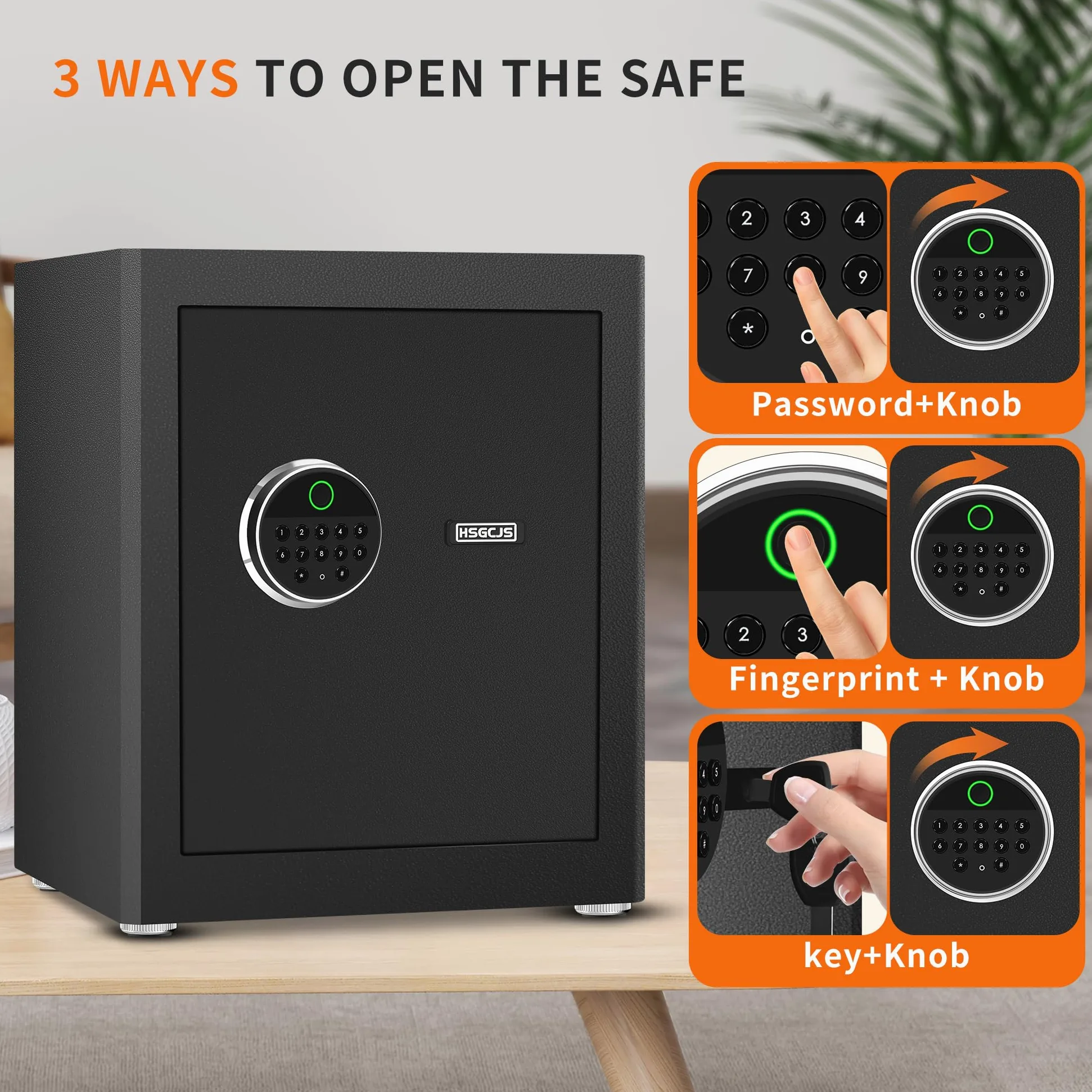 HSGCJS Caja fuerte biométrica para huellas dactilares, caja fuerte para el hogar con teclado digital completo, caja fuerte de seguridad para el hogar, la oficina y el hotel, 1.93 pies cúbicos