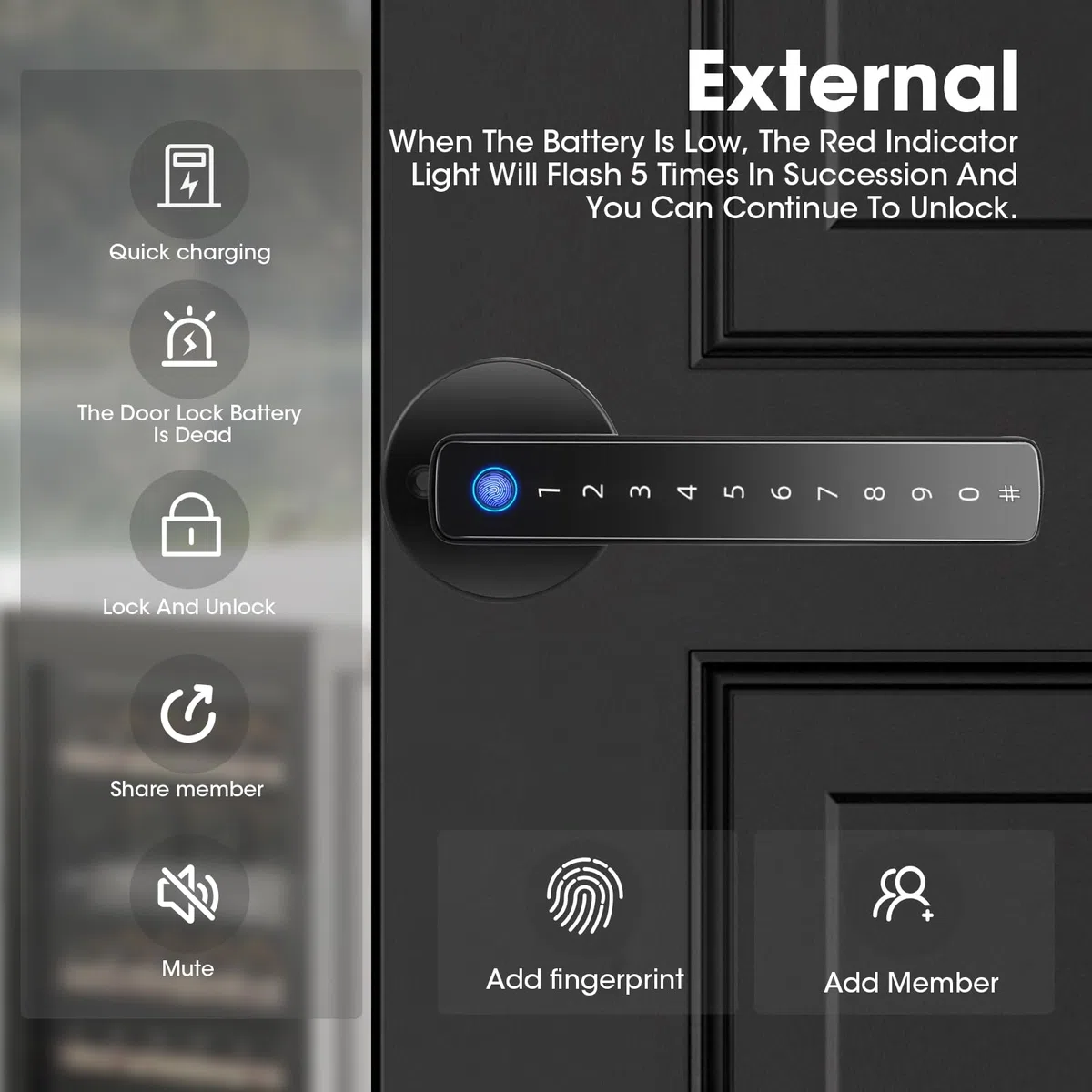 6 En 1 Cerradura Inteligente para Puerta De 3-5.5 cm De Grosor, Cerradura Electrónica Biométrica de Huellas Dactilares Inteligente para El Hogar Tuya App, Apartamento, Oficina (negro)