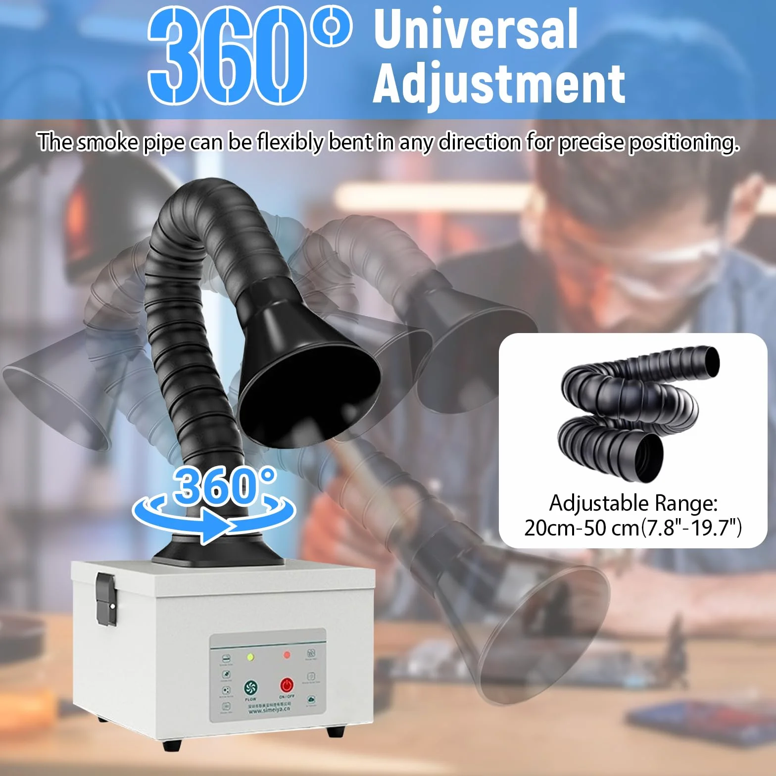 Absorbe humo de soldadura, 45 W, aspiración de humo con 3 niveles de filtro, volumen de aire 180 m³/h, silencioso, limpieza de humo para soldadura láser, extracción de humos