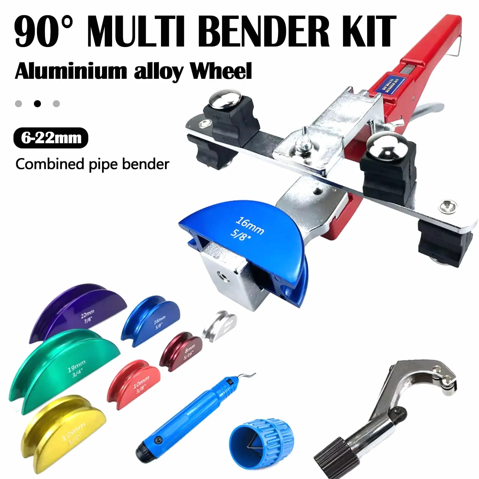 Dobladora Tubos, Dobladora Tubos Con Trinquete 7 Troqueles Herramienta Para Doblar 6-22 Mm Juego Herramientas Para Doblar Tubos ángulo 1/4"-7/8" A 90 Para Tubos Cobre Aluminio Y Acero Con Estuche