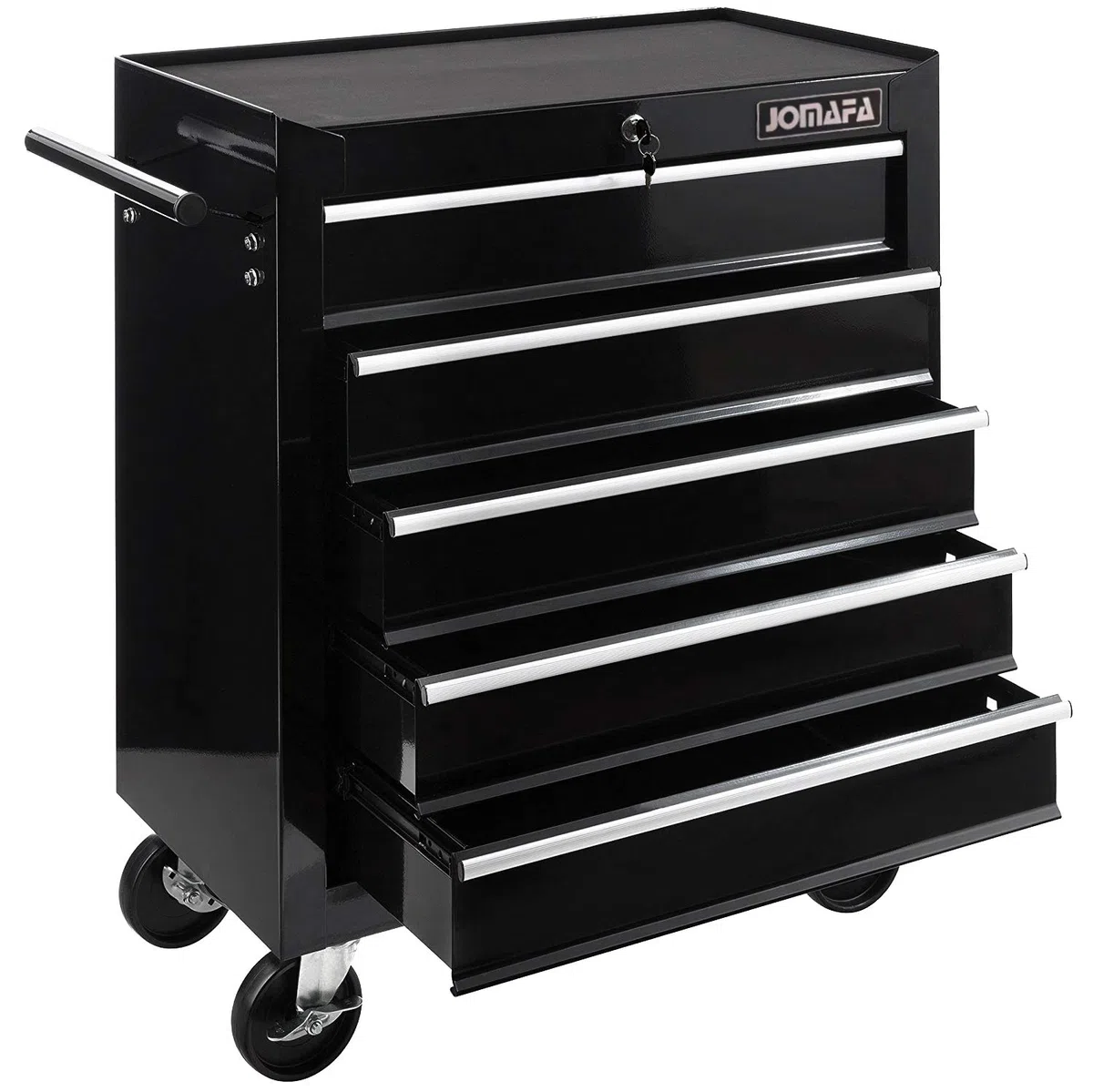JOMAFA Carro de Taller Caja de Herramientas | 5 cajones | Cerradura por Llave | 4 Ruedas | 2 Ruedas con Freno de Bloqueo | Alfombrillas Antideslizantes