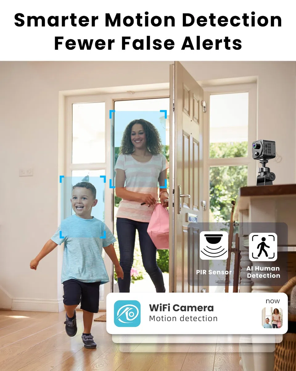 VIDCASTIVE Mini cámara oculta 4K de doble banda 2.4/5GHz WiFi cámara de seguridad interior con detección humana AI, visión nocturna, almacenamiento en la nube/SD, hasta 150 días de duración de la