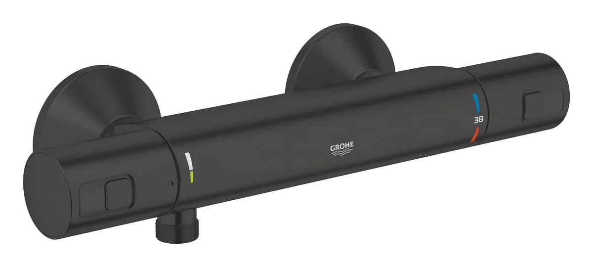 GROHE Precision Start Mezclador termostático para ducha QuickFix (montaje en pared, ahorro de agua, botón de seguridad a 38 °C), Negro mate 345942430