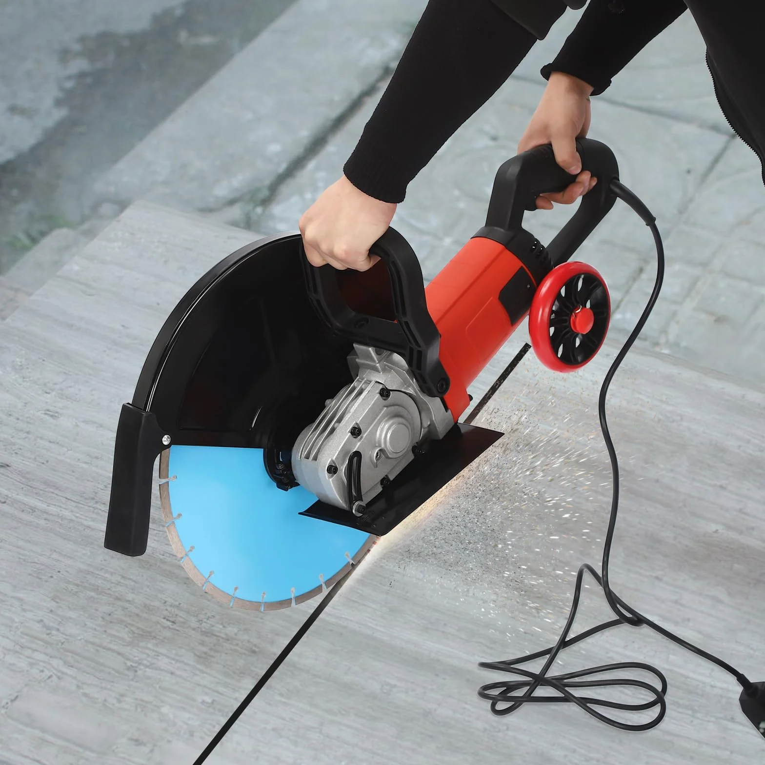 Sierra para hormigón de 4000 W, cortador de pavimentación, sierra de hormigón húmeda/seco, con disco de corte de diamante de 350 mm, para cortar granito, ancho de ranura