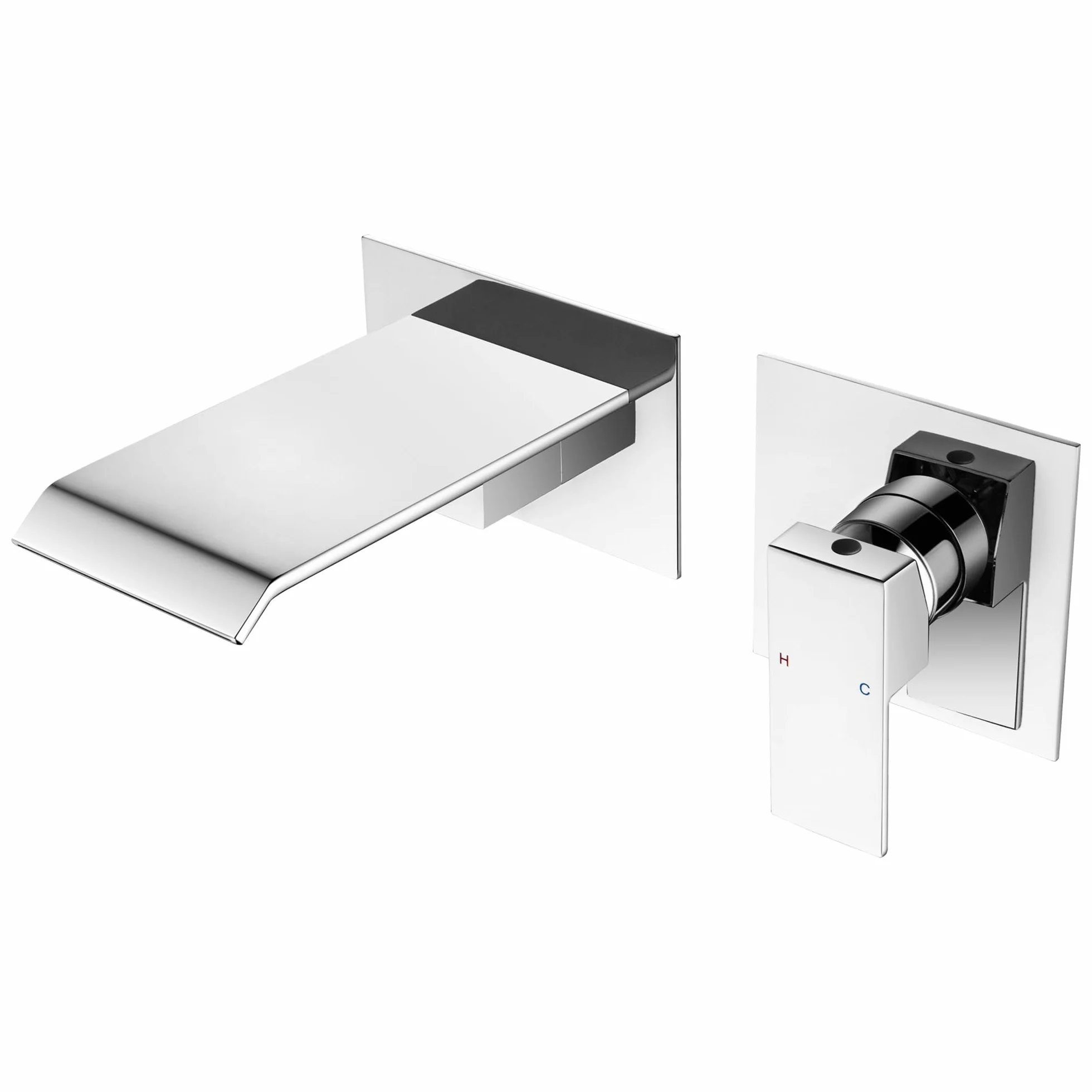 Grifo Lavabo Cascada Pared Grifo Baño Moderno Mezclador Bañera Empotrado Grifería Baño Monomando Agua fría y Agua Caliente (Cromo)