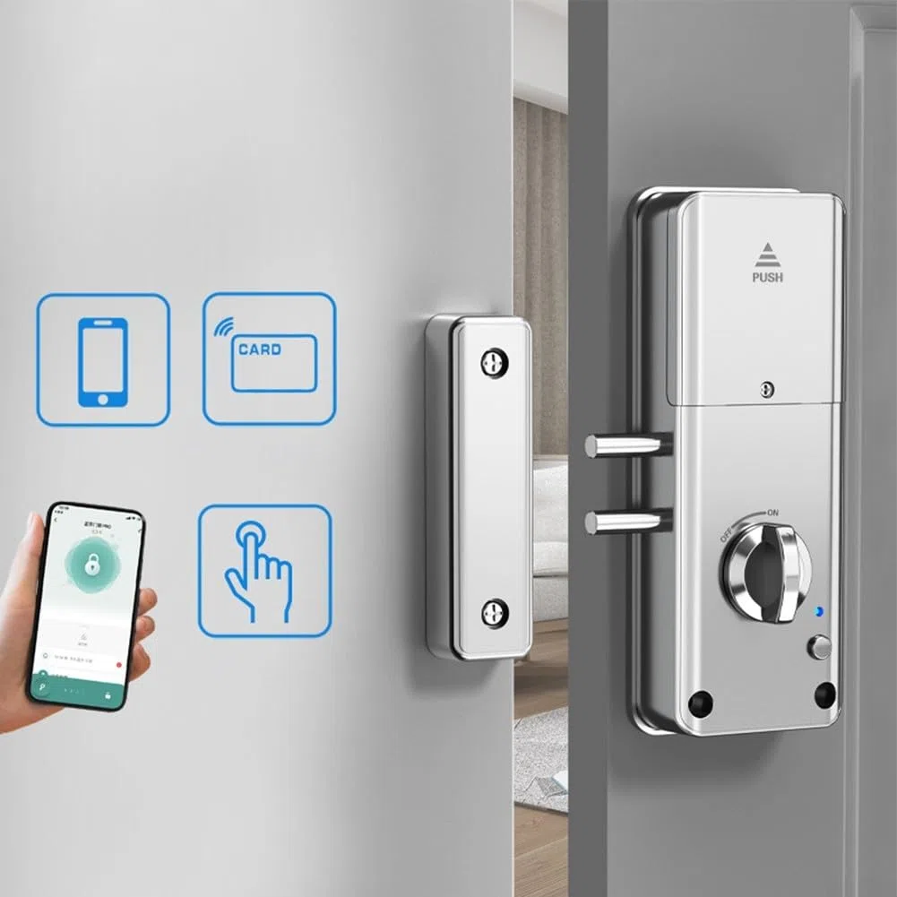 Cerradura de puerta invisible inteligente para Tuya - Cerradura de puerta invisible de madera con aplicación para el hogar, hotel, oficina (cerradura para tuya plateada)