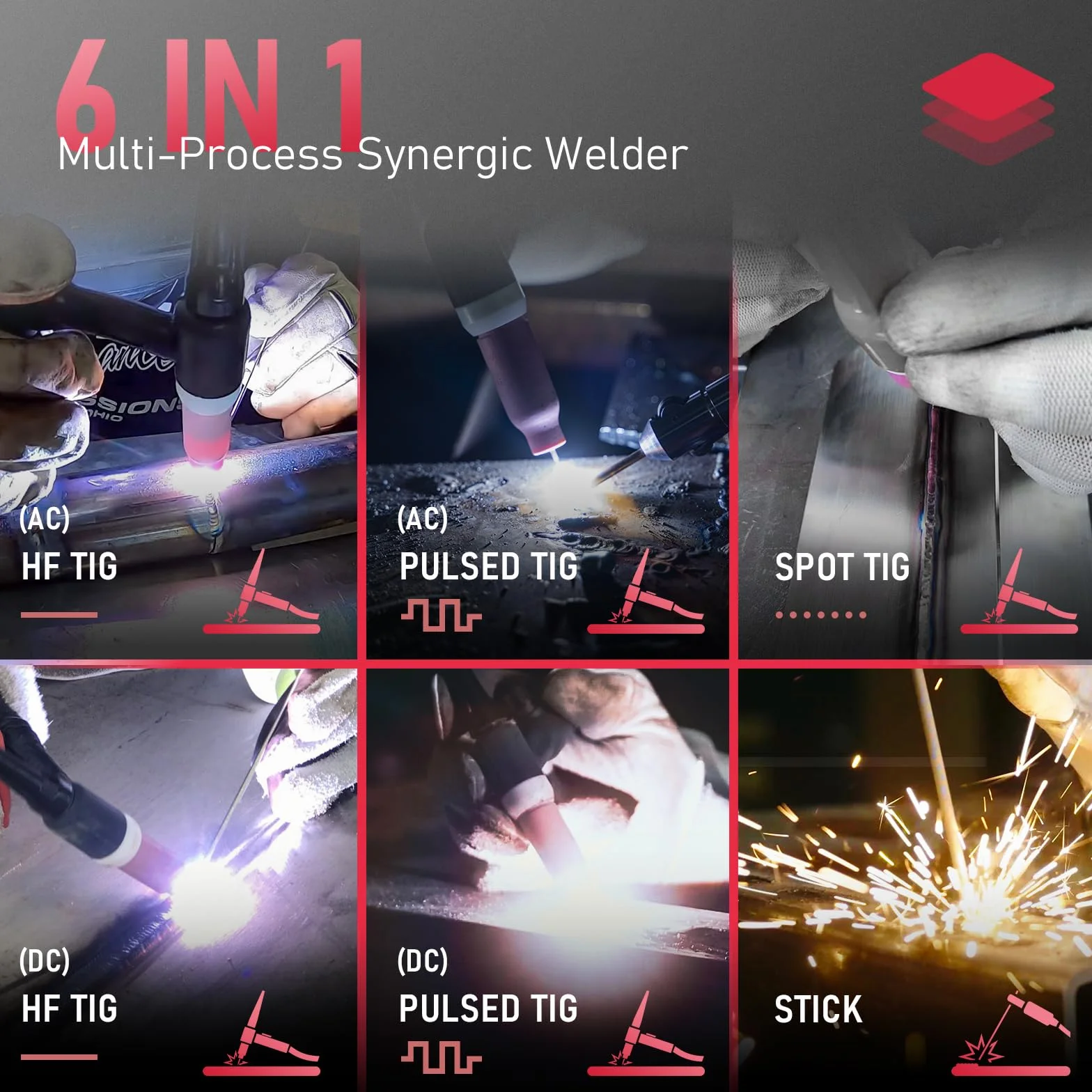 YESWELDER Soldadora TIG AC DC 200A, Pantalla LED, Multi-función de Alta Frecuencia, Pulso TIG/Soldadura por Electrodo/DC TIG, Soldadura de Aluminio