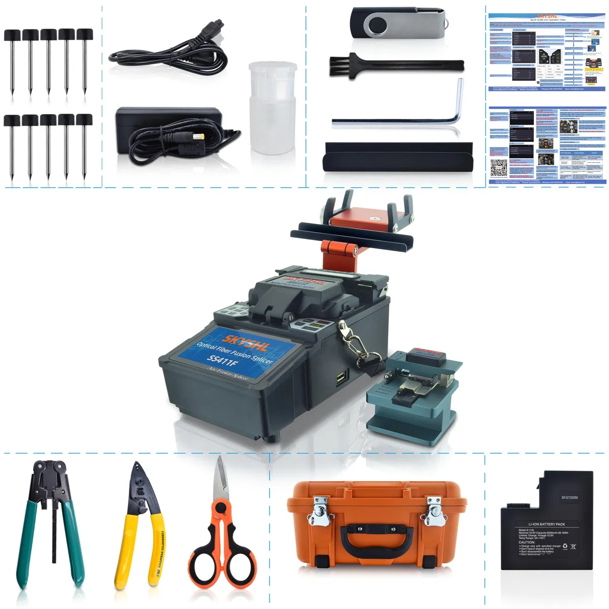 Alineación de Núcleo ARC Fusionadora de Fibra Óptica con 10xElectrodos y Pantalla Táctil de 4,3" Baja Pérdida de Empalme Mini Fusion Splicer Auto Empalmadora de Fibra Óptica -SS411F-511