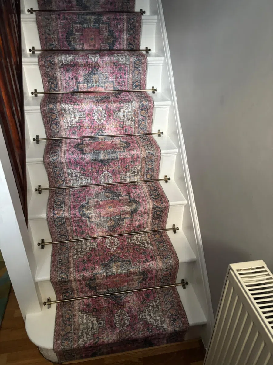 Juego de 13 barras para alfombras de escalera, remates redondos, latón antiguo, adecuadas para alfombras de hasta 70 cm de ancho o estrecho