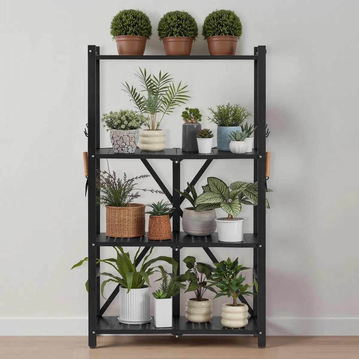 VEVOR Estante de Almacenamiento Plegable de 4 Niveles con Ruedas 66 x 33 x 117 cm Estantería Metálica Móvil Resistente, sin Necesidad de Ensamblaje, Organizador para Garaje, Cocina, Sótano, Negro