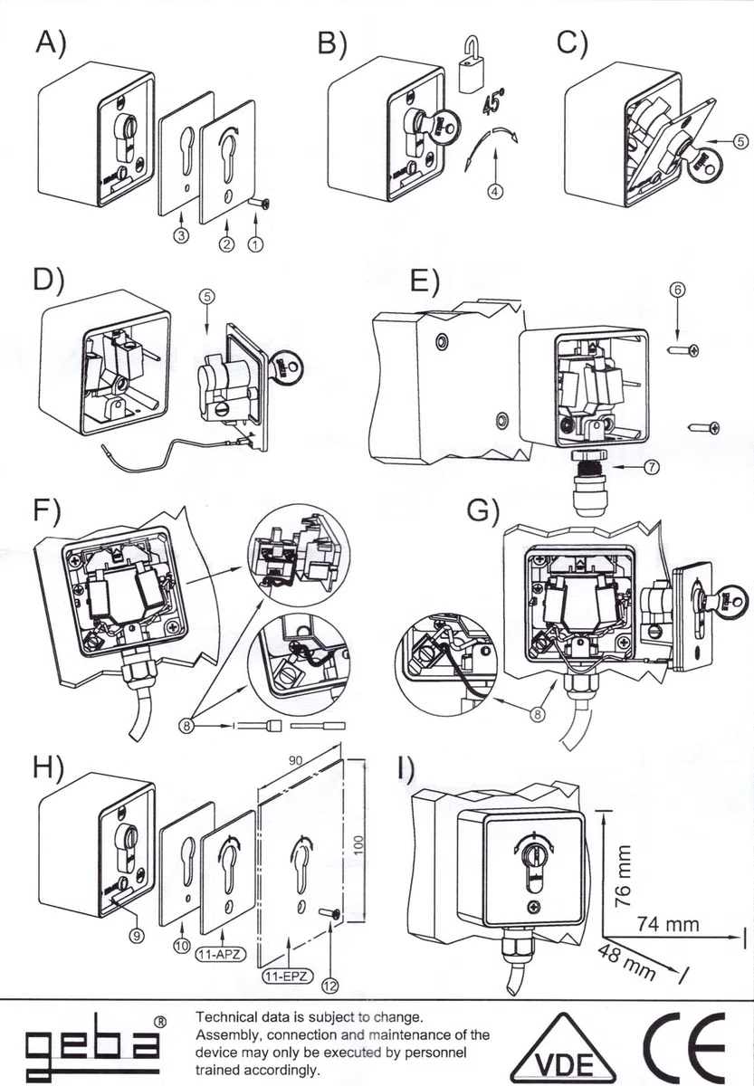 GEBA MSC-APZ1-2T/1 Surface Mount, Interruptor de llave: Función Momentary de dos vías con cilindro, para puertas automáticas de garaje y puertas.