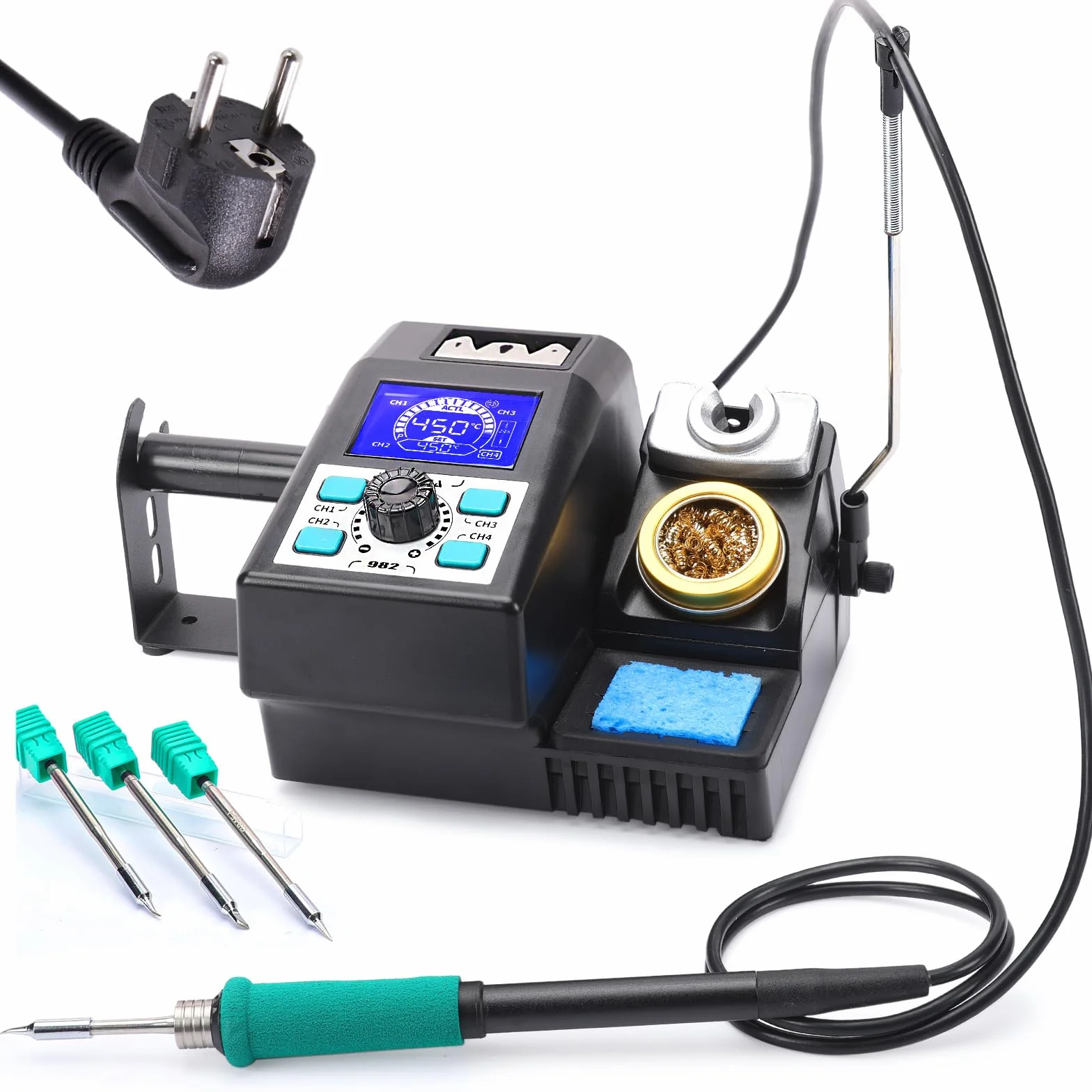 YIHUA 982 Kit de Estación de Soldadura de Precisión con Pantalla Digital LCD, Compatible con Cartuchos de Punta C245, 4 Canales de Memoria, Calentamiento Rápido para Microsoldadura.