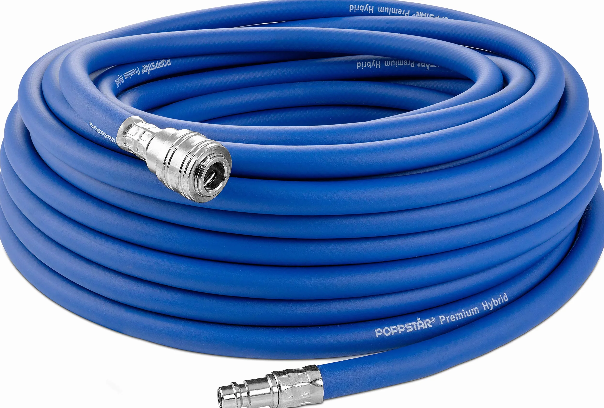 Poppstar Manguera para aire comprimido 20m (PVC híbrido con tejido, diámetro interior 9,2mm con acoplamiento rápido y conector de manguera), hasta 20 bar, azul