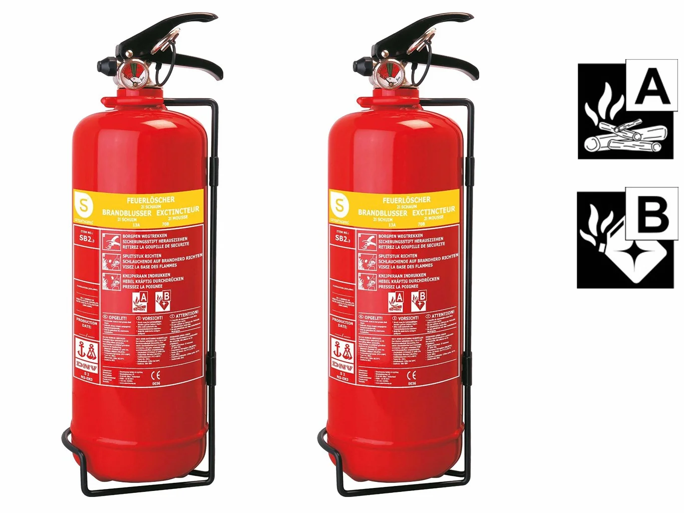 SMARTWARES Juego de 2 prácticos extintores de espuma, 2 litros, clase A y B, antiincendios, SB2SW