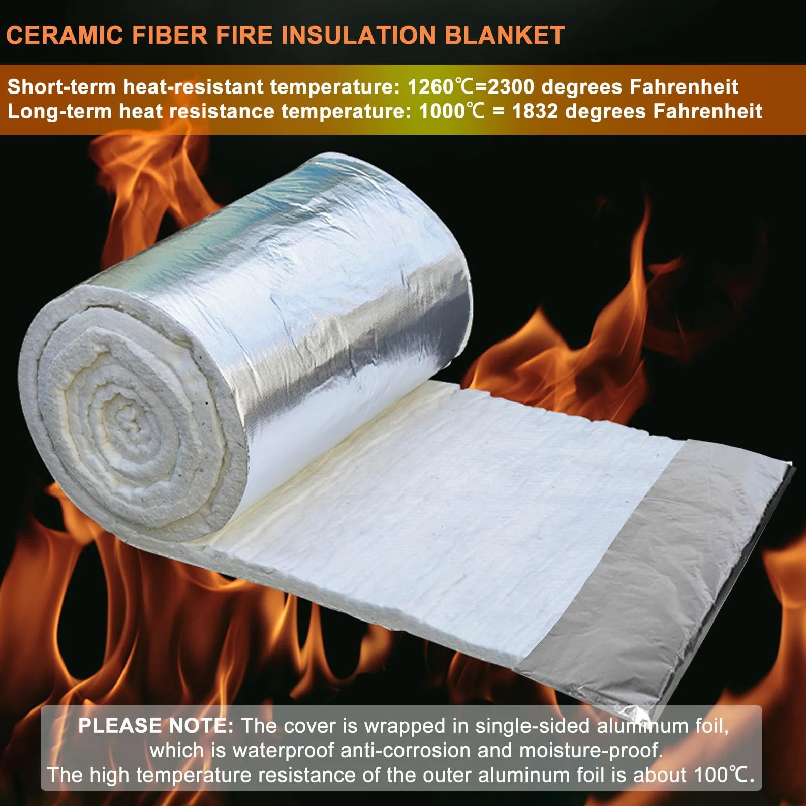 Manta de Fibra de Cerámica Ignífugo Aislamiento Térmico con Papel de Aluminio por Una Cara Para Hornos,estufas,ladrillos Refractarios,calderas,tuberías (610mmx7000mmx20mm)