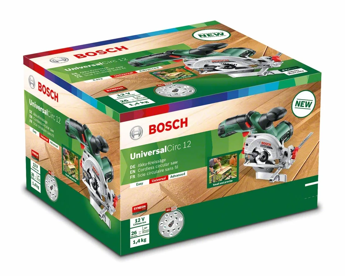 Bosch sierra circular a batería UniversalCirc 12 (sin batería, sistema de 12 voltios, en caja)