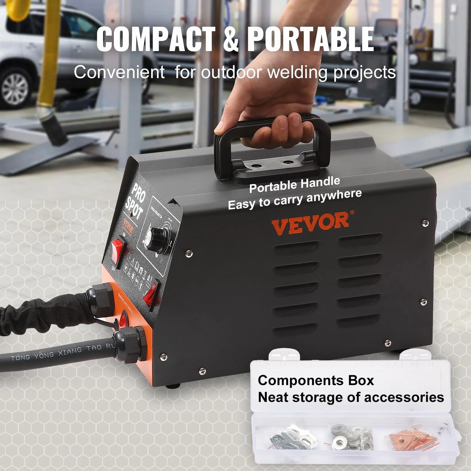 VEVOR Soldador por Puntos Extractor de Abolladuras para Carrocería 3 kW 6 Modos Kit de Soldadura Herramienta de Reparación de Carrocería 16 Accesorios para Eliminación de Abolladuras de Vehículos
