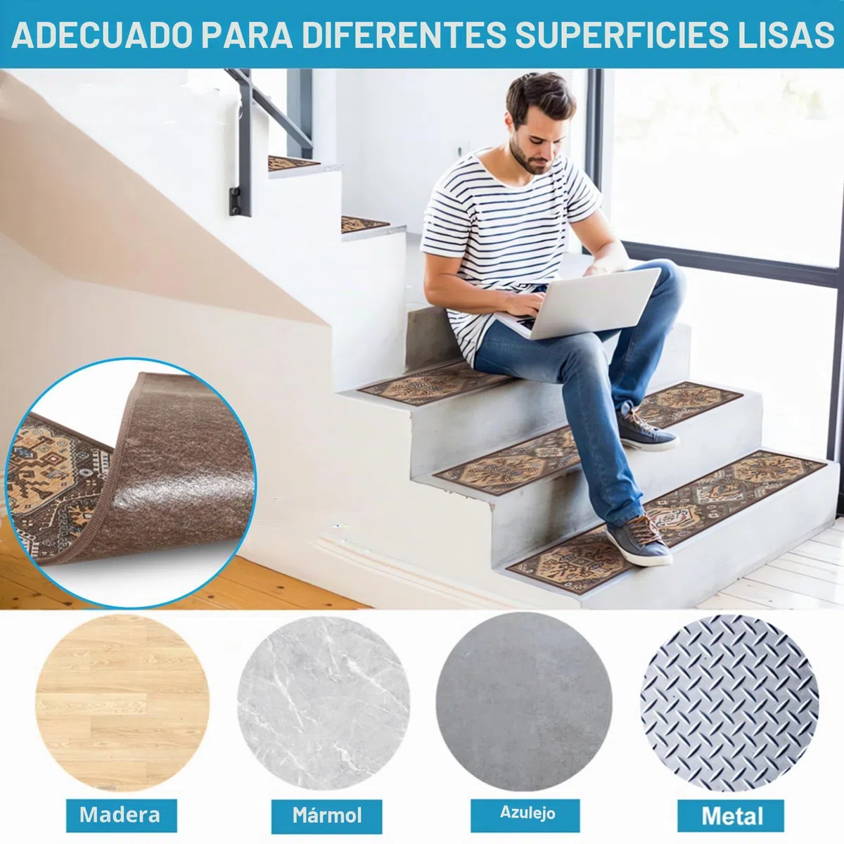 Peldaños antideslizantes y lavables, 8 x 30 x 0.3 pulgadas, alfombra suave y cómoda para superficies de madera, mármol, vinilo o metal, interiores, exteriores, escaleras, pasillo (8 x 30