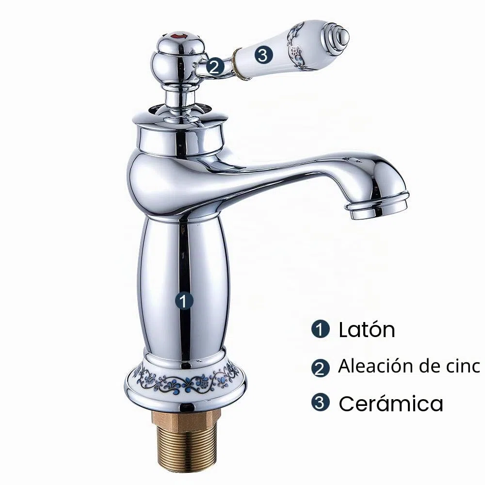 Mezclador lavabo baño latón cromado vintage antiguo monomando de cerámica para baño lavabo (plata)